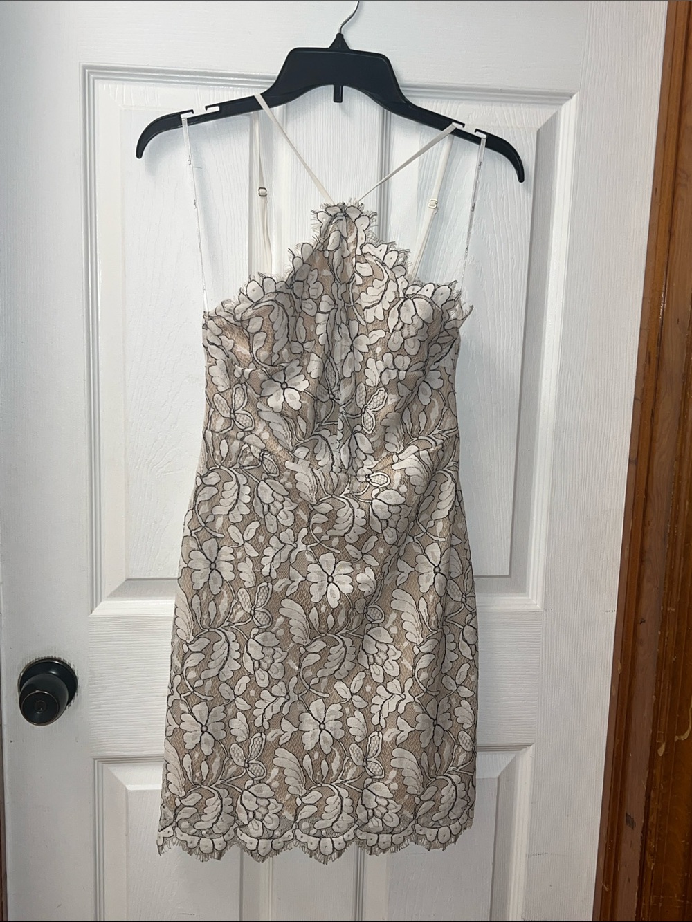 Lulu's Beige and White Floral Lace Mini Dress
